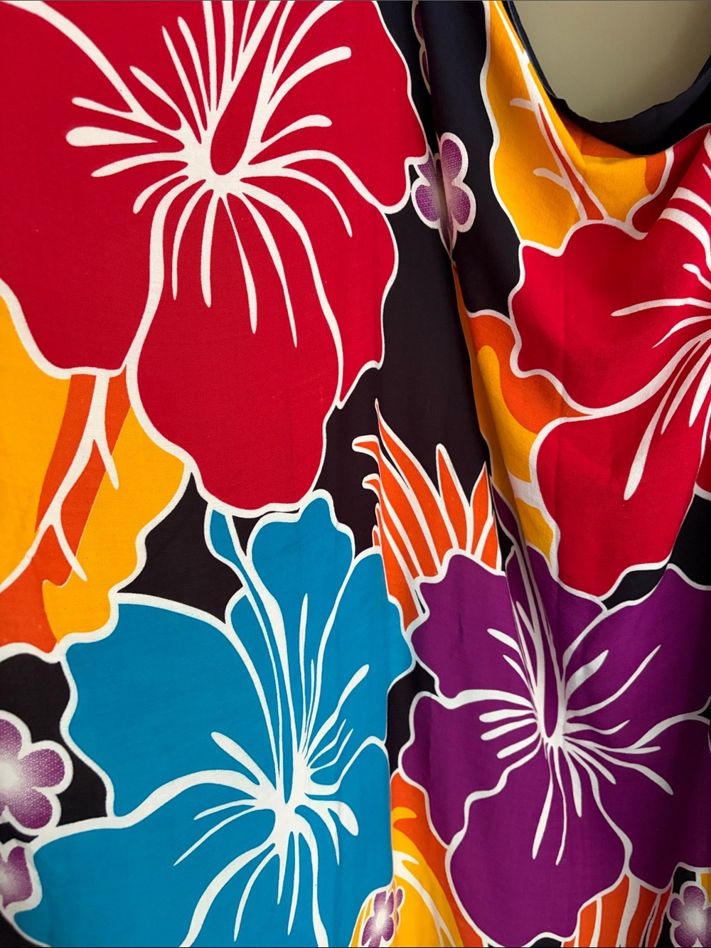 Vibrant Floral Beach Sarong — Black with Red, Purple Orange & Teal Flowers - Picture 2 of 7